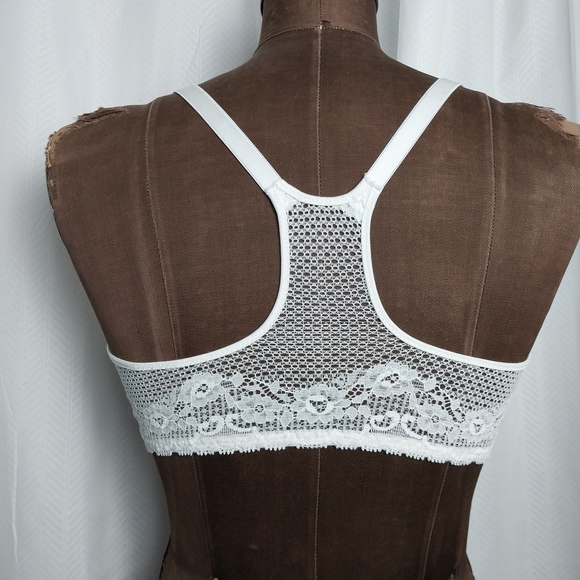 Vintage 1970s Antron III Nylon Lace Underwire Bra Racer Back Front Close 34D - Picture 5 of 7